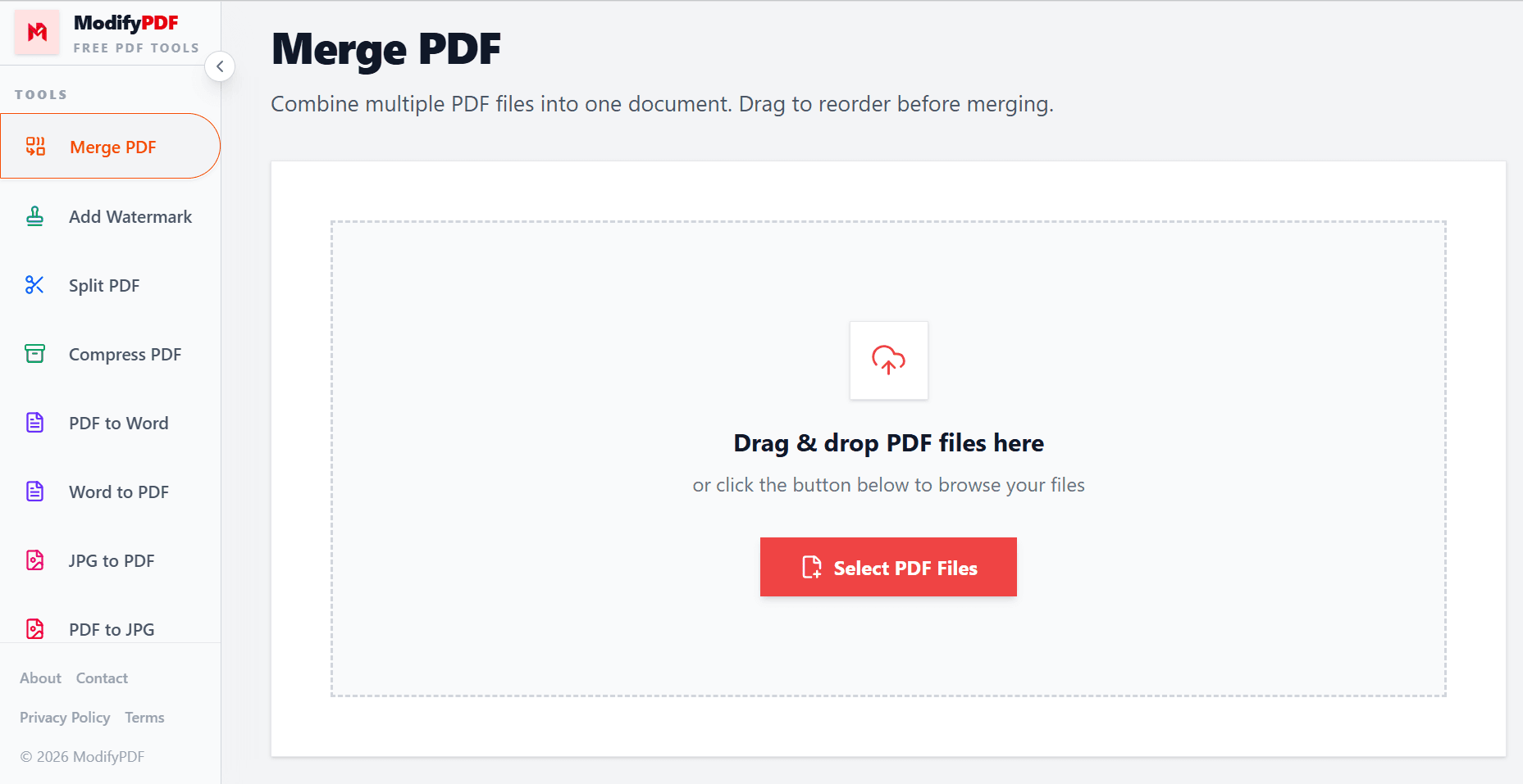 Upload multiple PDF files to merge them into one document